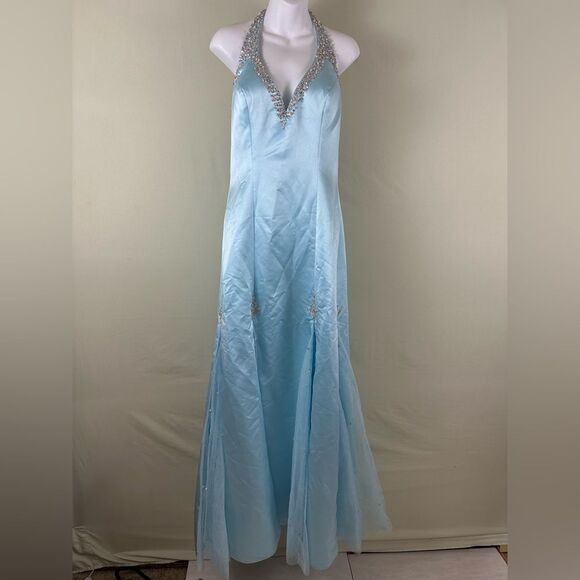 Vintage Antonio Castilli Blue Sequin Halter Mermaid  Prom Formal Event Dress - Picture 1 of 14